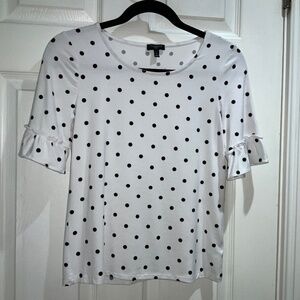 Talbots Petite Polka Dot Scoop Neck Flutter Sleeve Pullover Top Sz PP